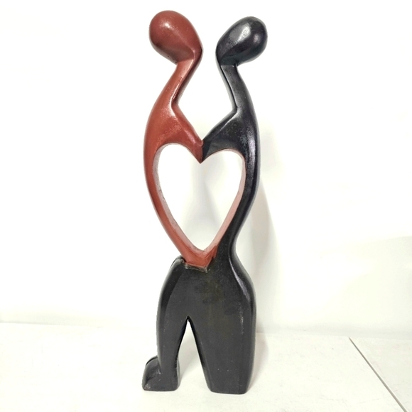 Wooden Hand Carved Romantic Passionate Loving Couple Abstract Figurine Sculpture - Picture 2 of 15